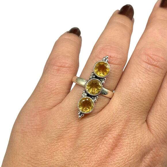 Citrine Ring Size 9 Solid 925 Sterling Silver Natural Genuine Multi Stone Yellow - Picture 5 of 7